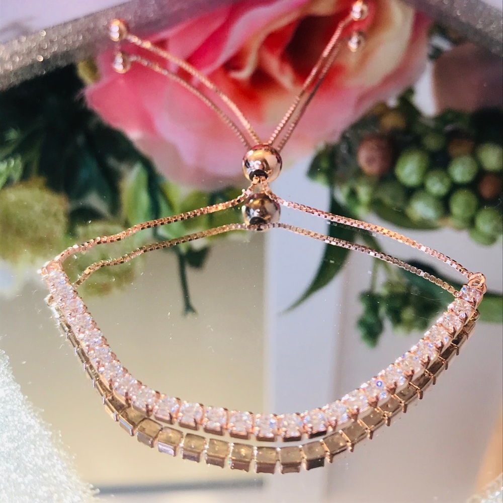 Rose sterling silver CZ bolo bracelet NEW!